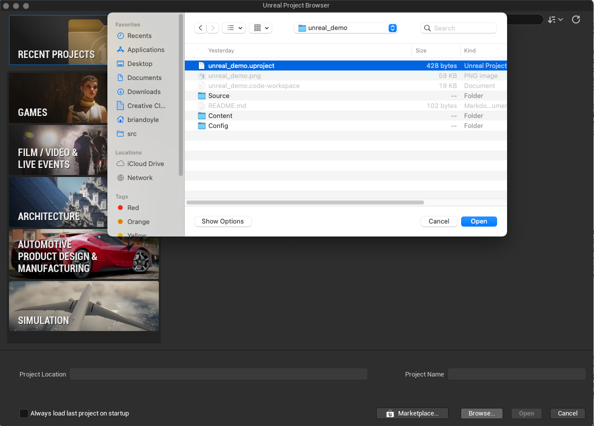 Open Unreal Project